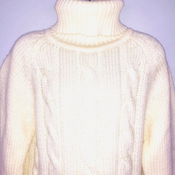 Vintage 70s Lapplander Sweater Womens S Ivory Cable Knit Turtleneck - Picture 2 of 7